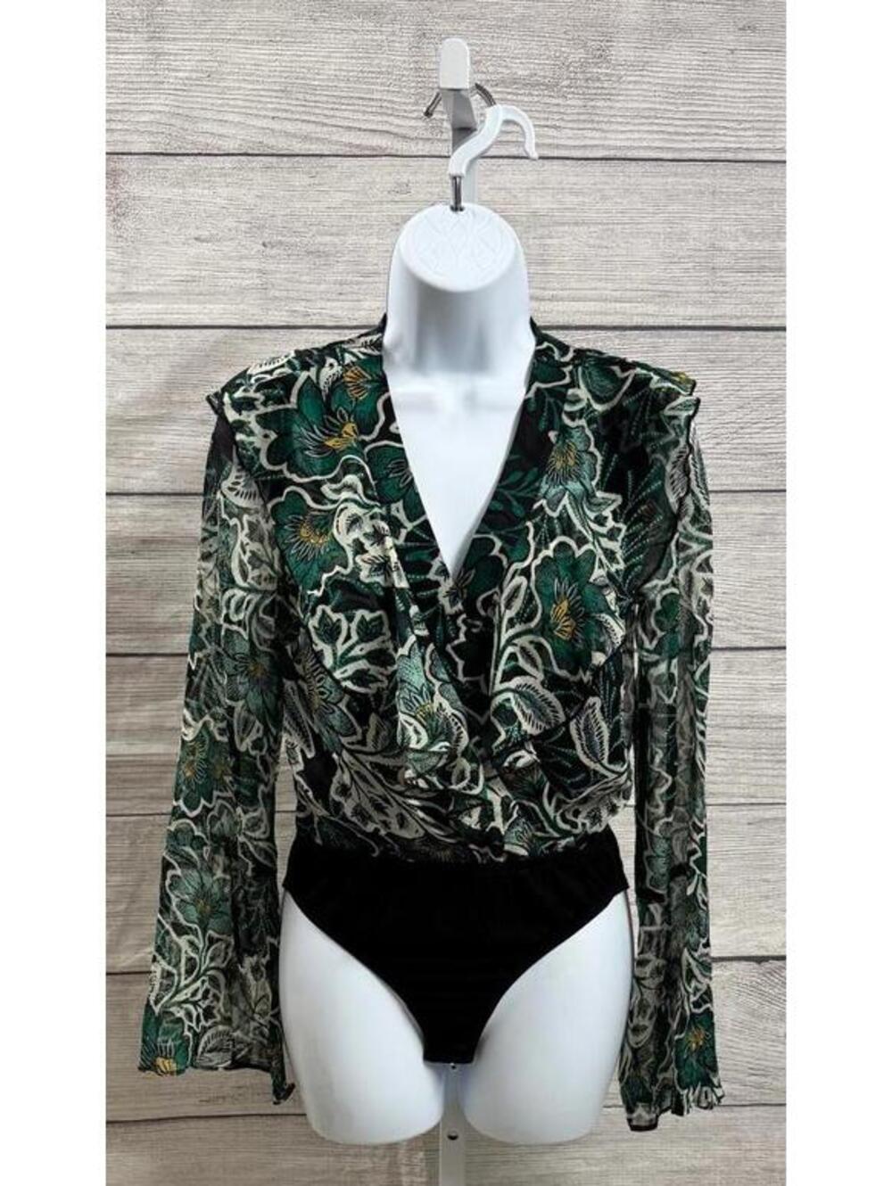 Band of the Free Bonnie Emerald Floral Long Sleeve Bodysuit Women Size XS